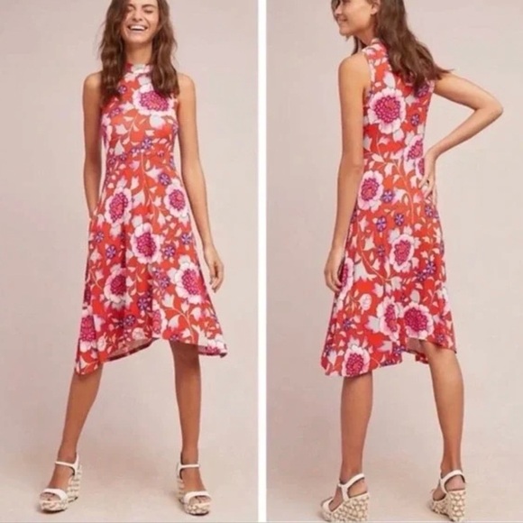 Maeve-Anthropologie-Clearly Red Floral Sleeveless Mock Neck Women’s Dress-XS - Picture 1 of 13